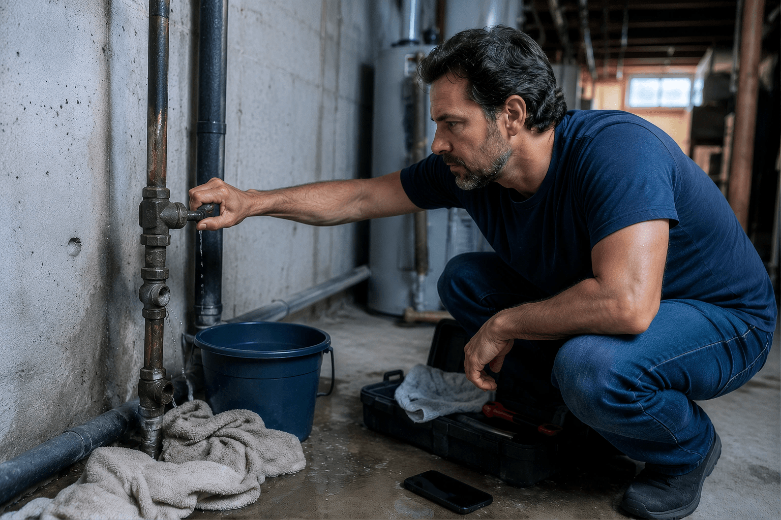 Emergency response to burst pipe with water damage - immediate action steps