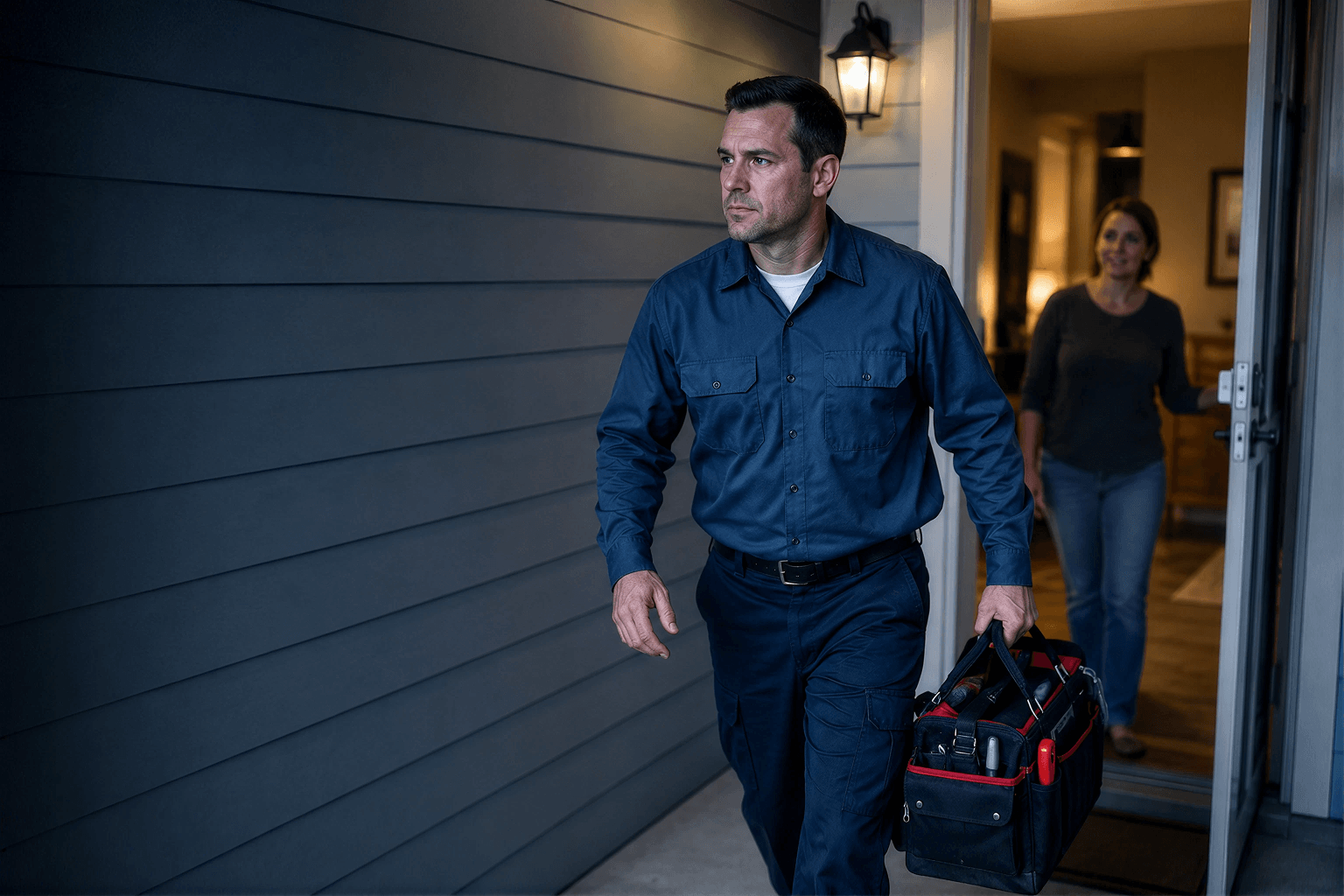 Emergency plumber arriving for rapid response to urgent plumbing situation